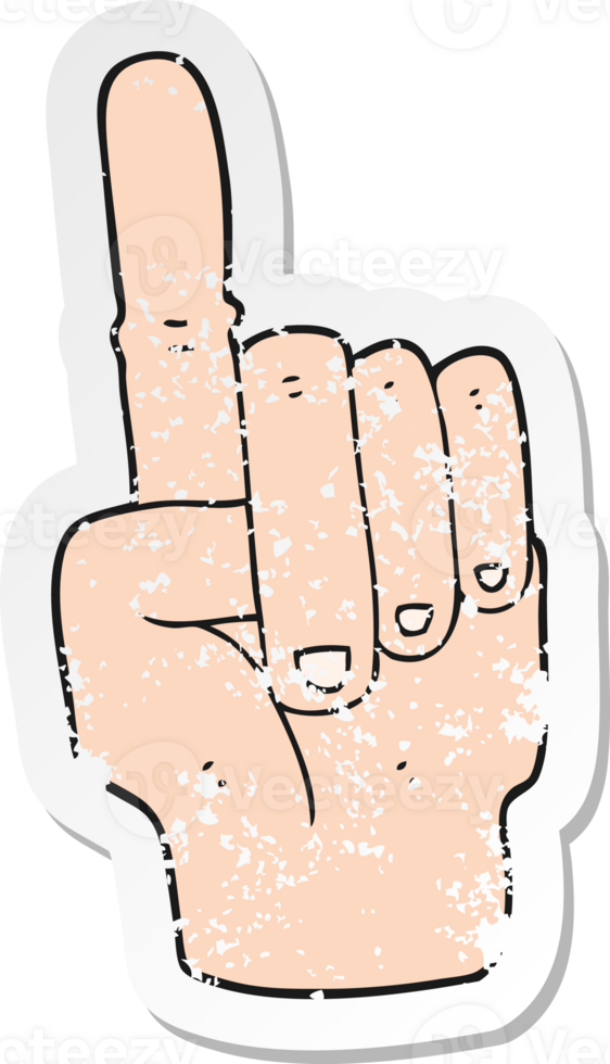 retro distressed sticker of a cartoon pointing hand png