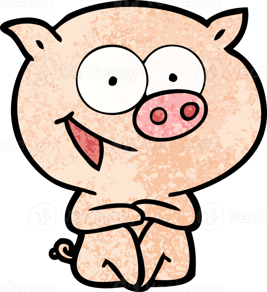 cheerful sitting pig cartoon png