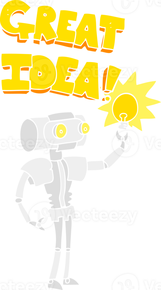 flat color illustration of robot with great idea png