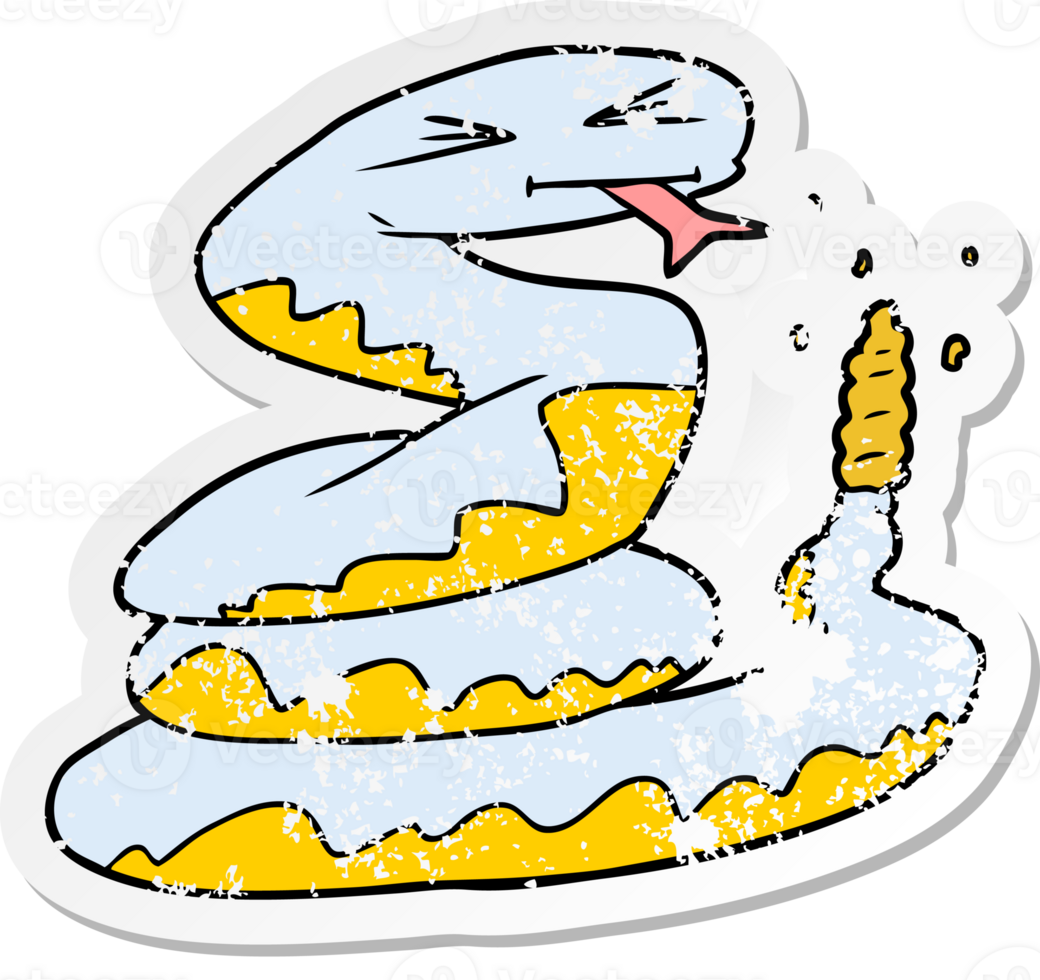 distressed sticker of a cartoon rattlesnake png
