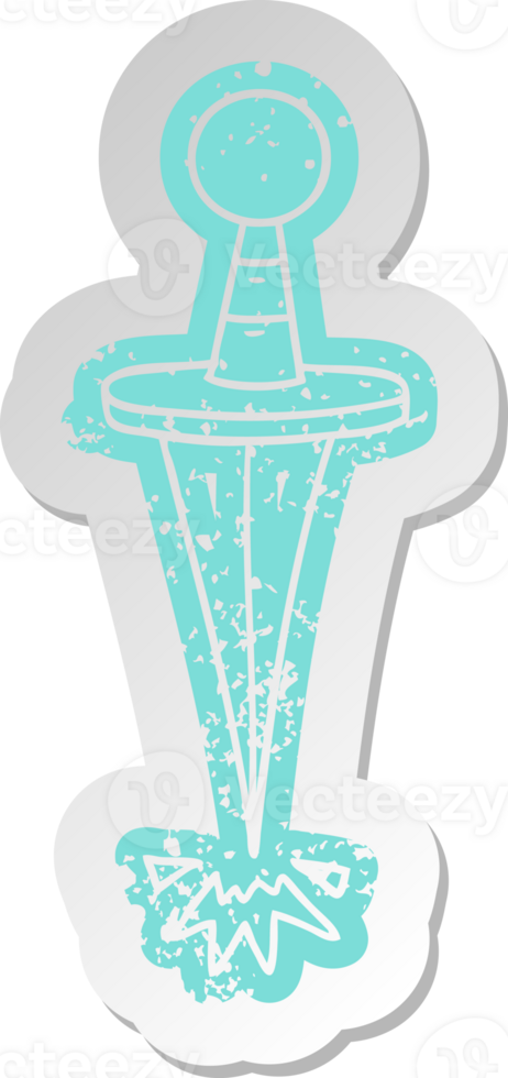 distressed old cartoon sticker of a small dagger png