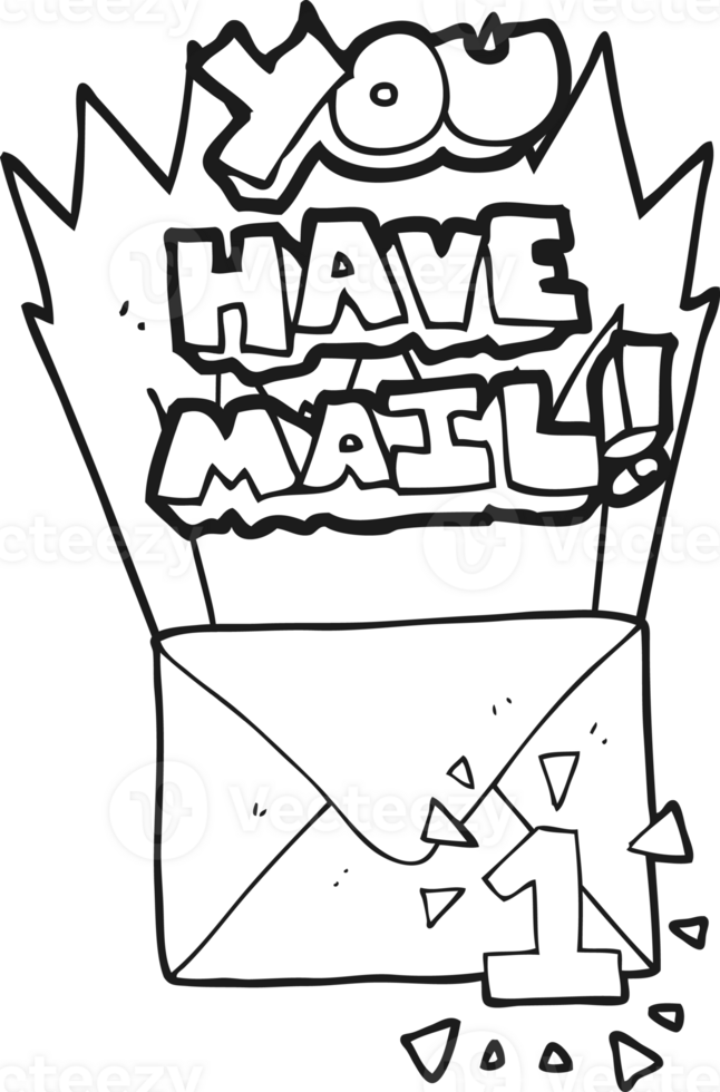 drawn black and white cartoon you have mail symbol png