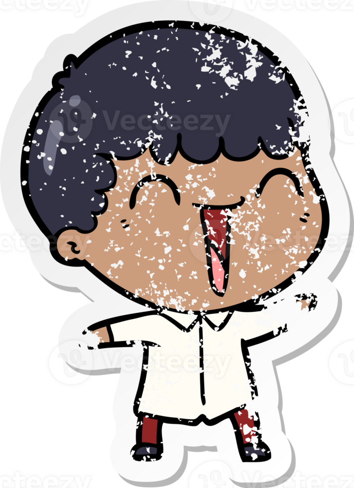 distressed sticker of a cartoon happy man png