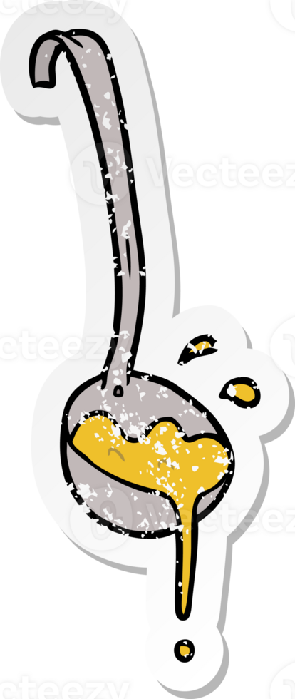 distressed sticker of a cartoon ladle of soup png