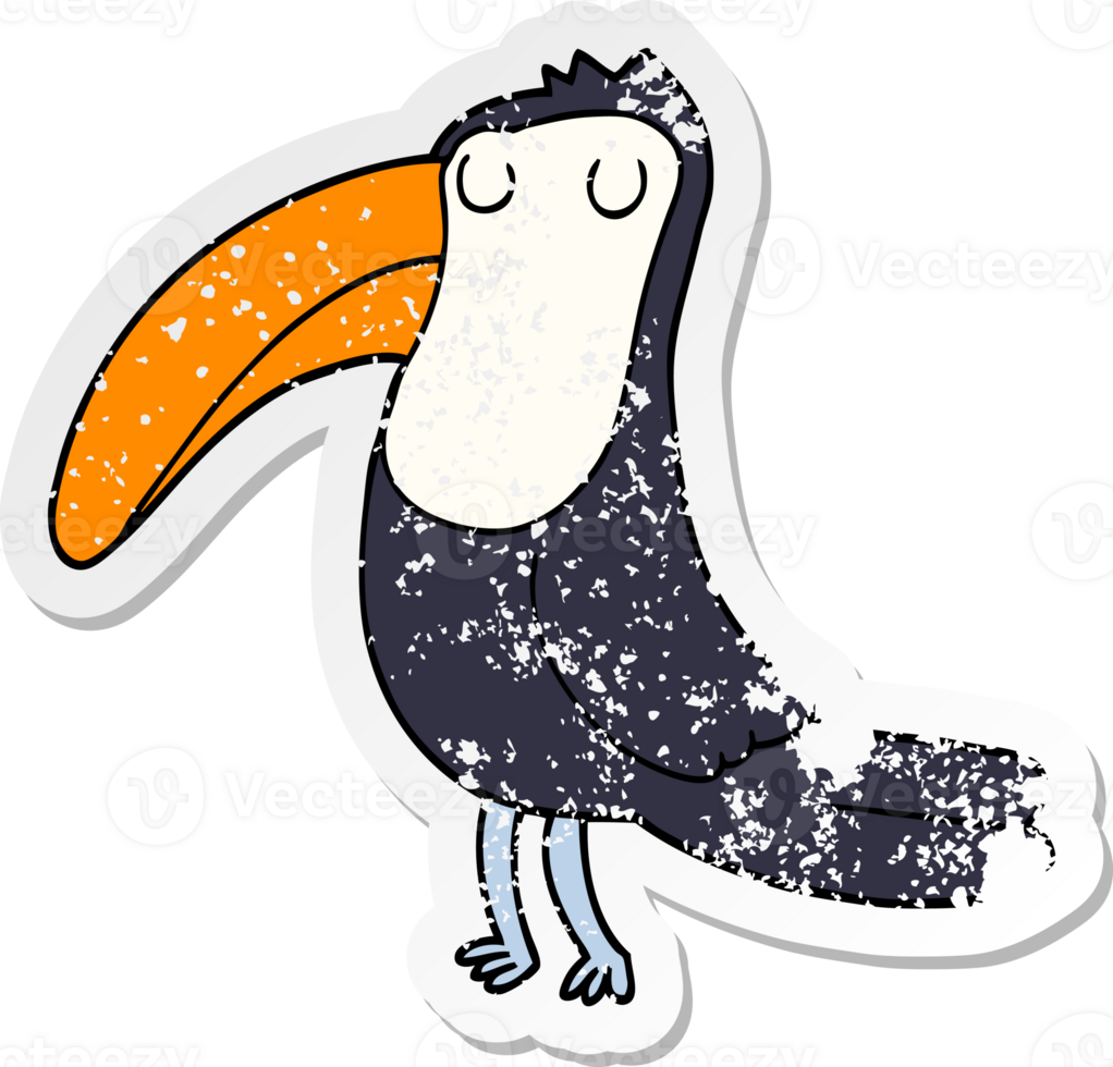 distressed sticker of a cartoon toucan png