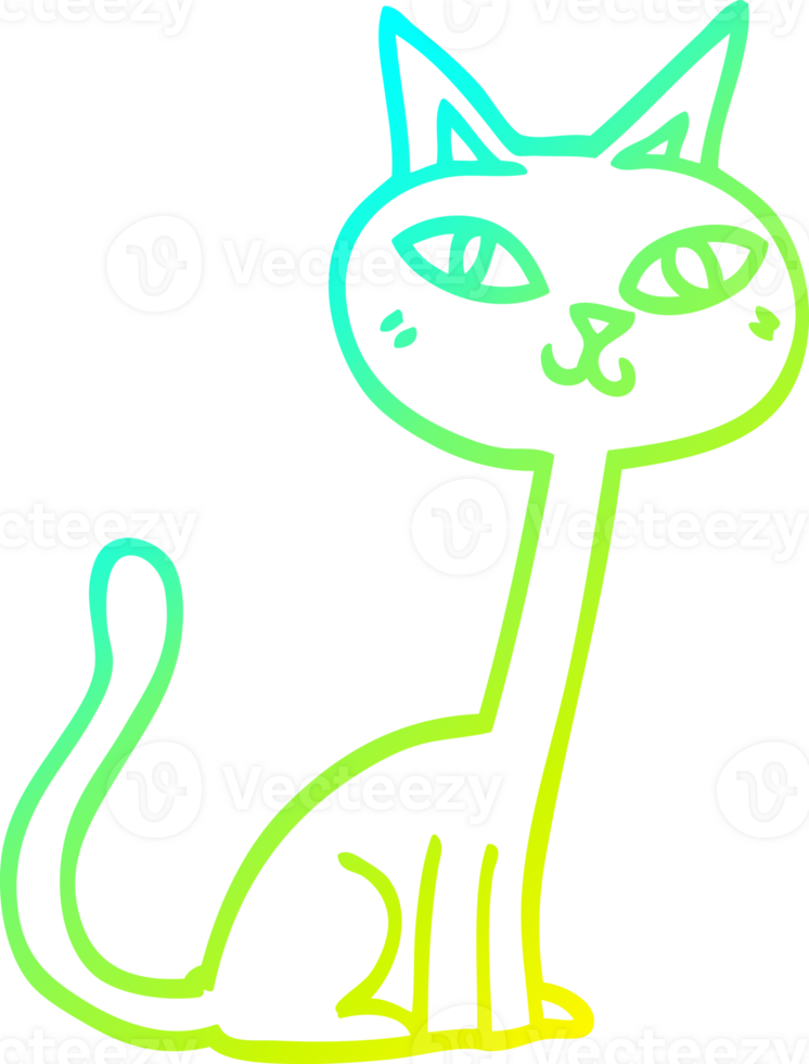 cold gradient line drawing of a cartoon cat png
