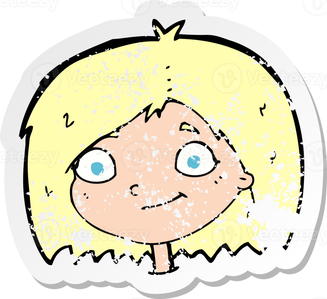 retro distressed sticker of a cartoon happy female face png