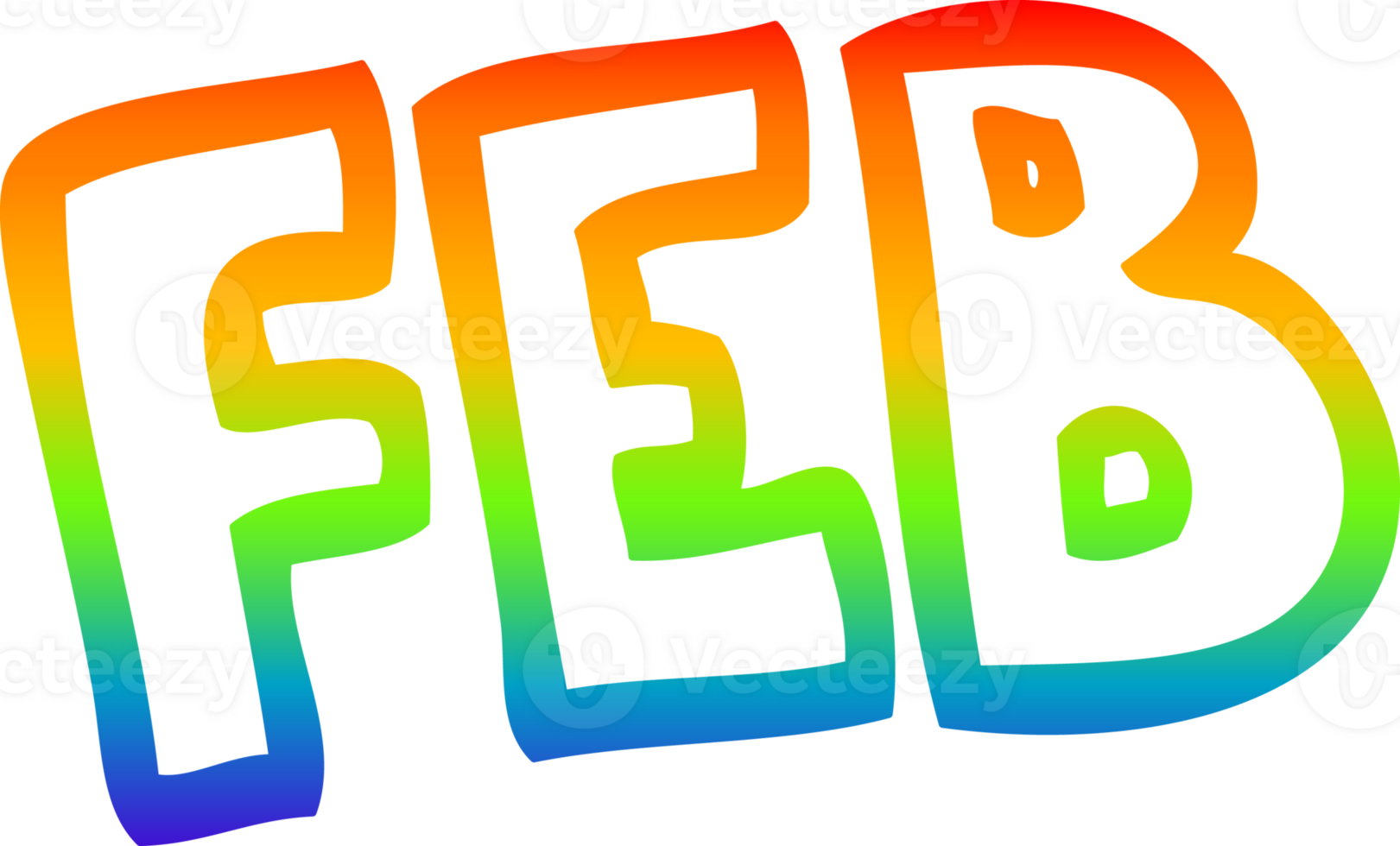 rainbow gradient line drawing of a cartoon month of february png
