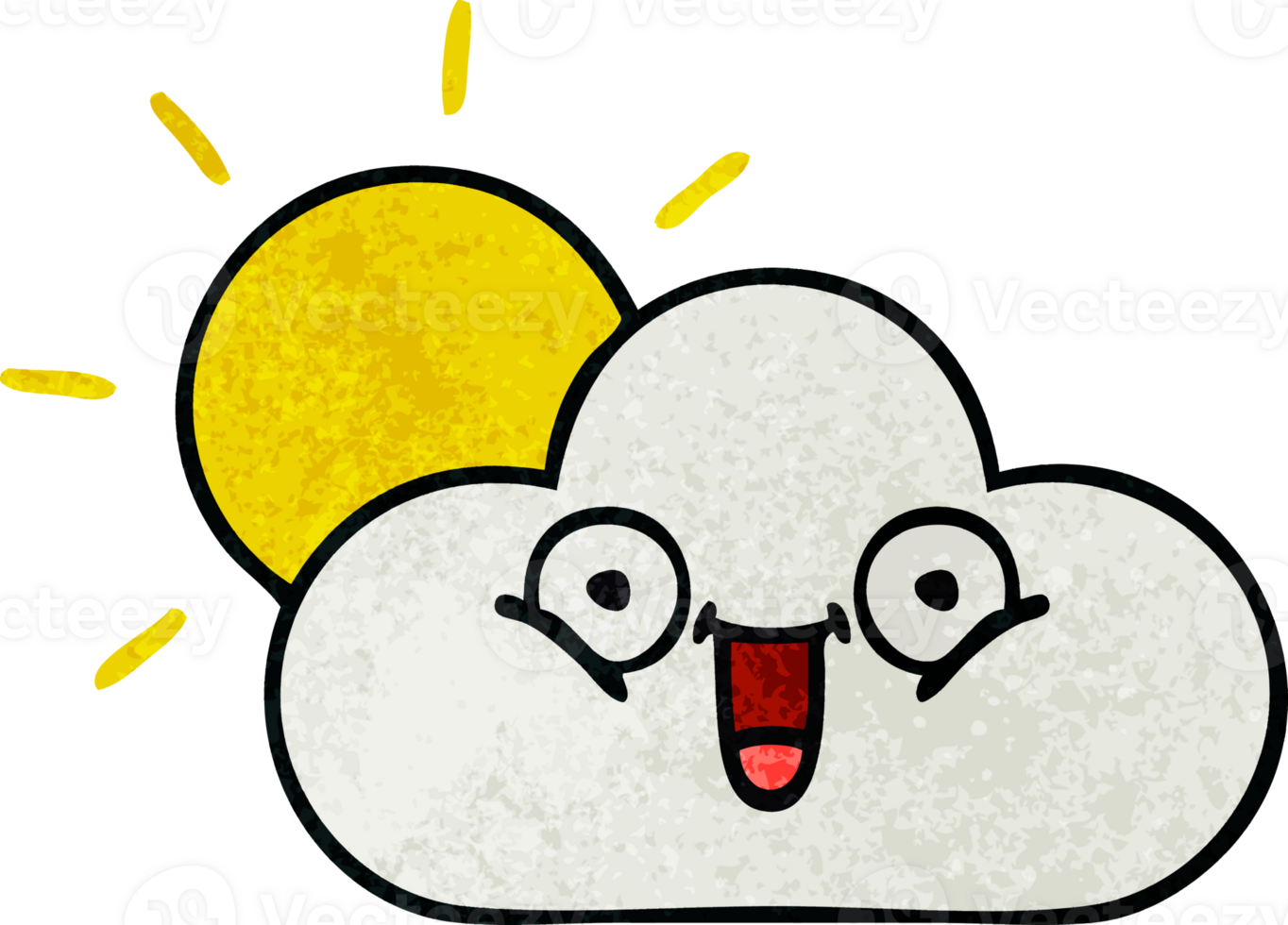 retro grunge texture cartoon of a sunshine and cloud png