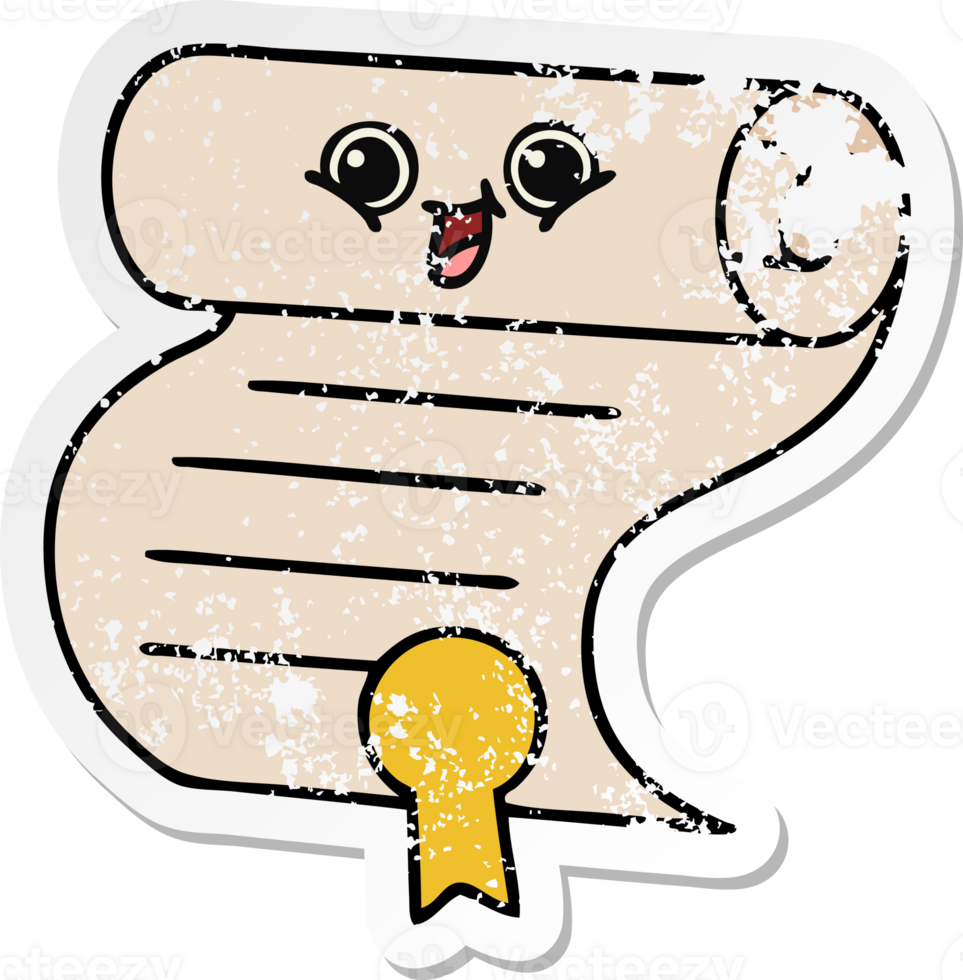 distressed sticker of a cute cartoon contract png