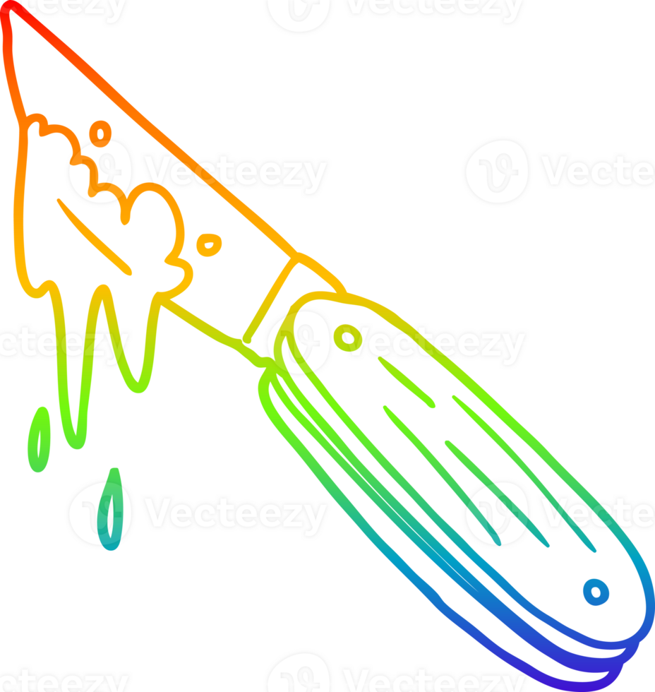 rainbow gradient line drawing of a cartoon bloody knife png