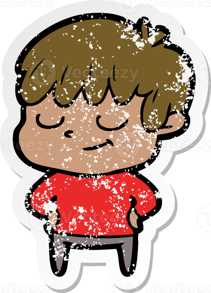 distressed sticker of a cartoon happy boy png