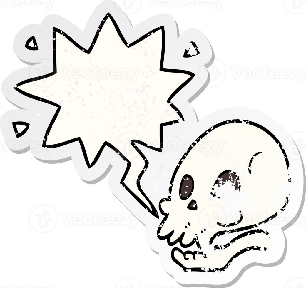 cartoon skull with speech bubble distressed distressed old sticker png