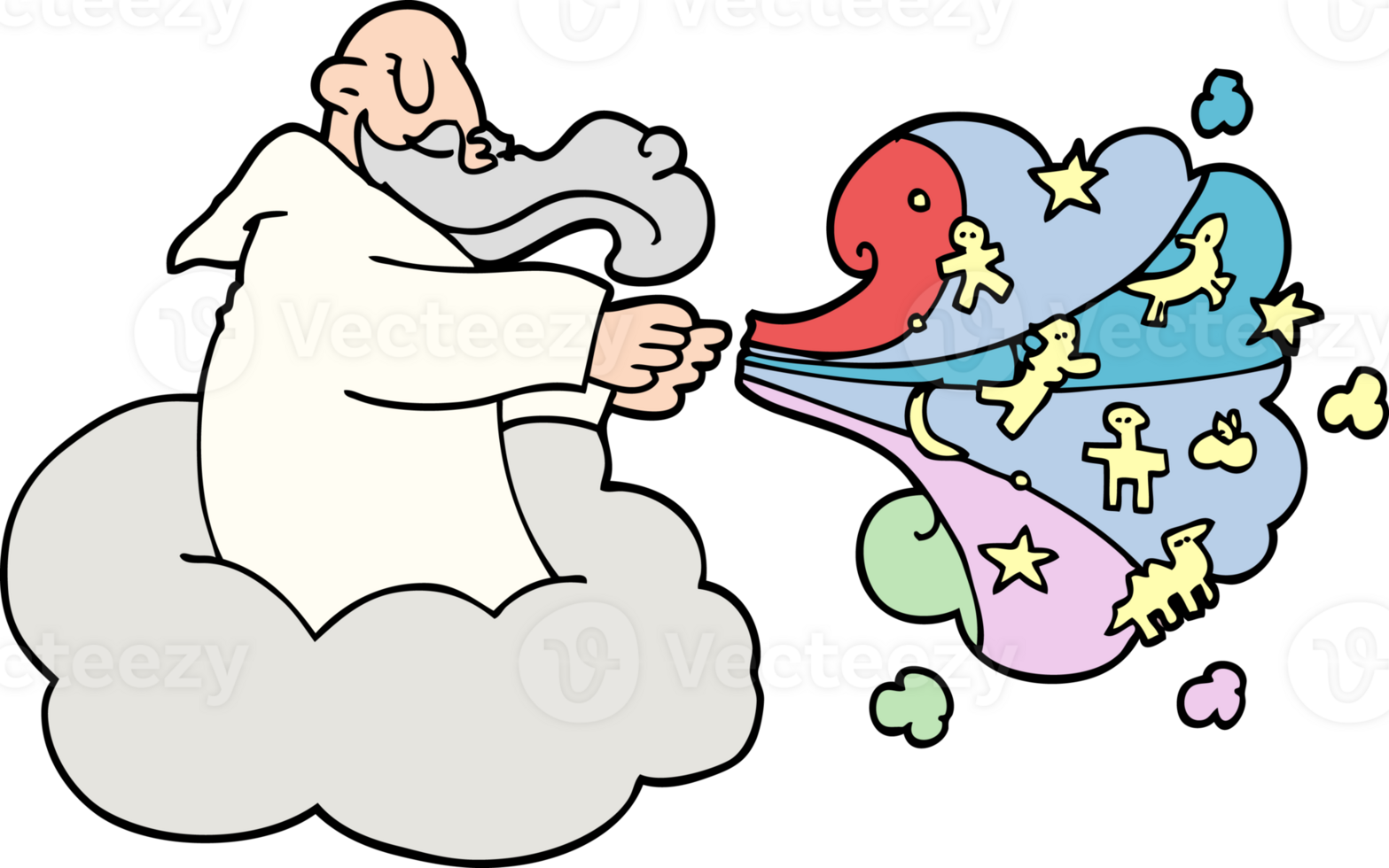cartoon doodle god on cloud png