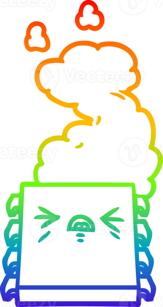 rainbow gradient line drawing of a cartoon overheating computer chip png