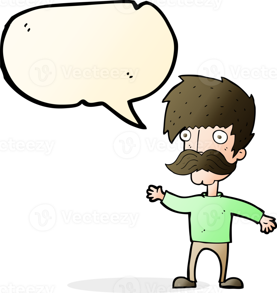 cartoon man with mustache waving with speech bubble png