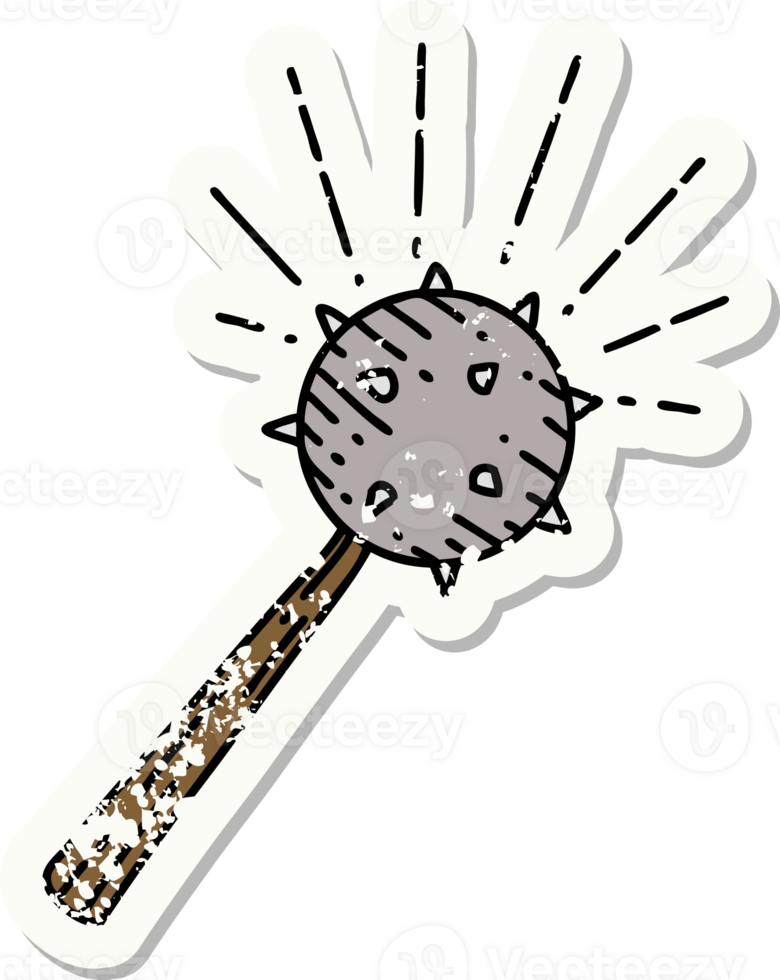 worn old sticker of a tattoo style medieval mace png