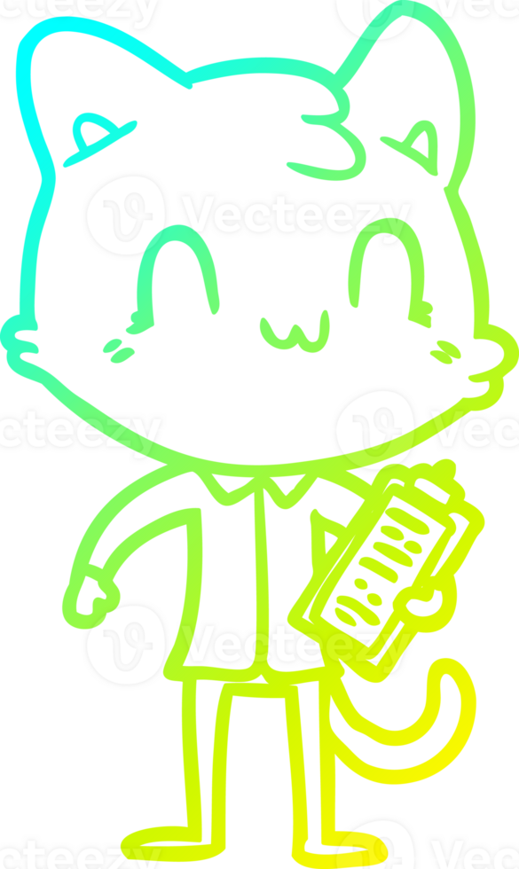 cold gradient line drawing of a cartoon happy cat png