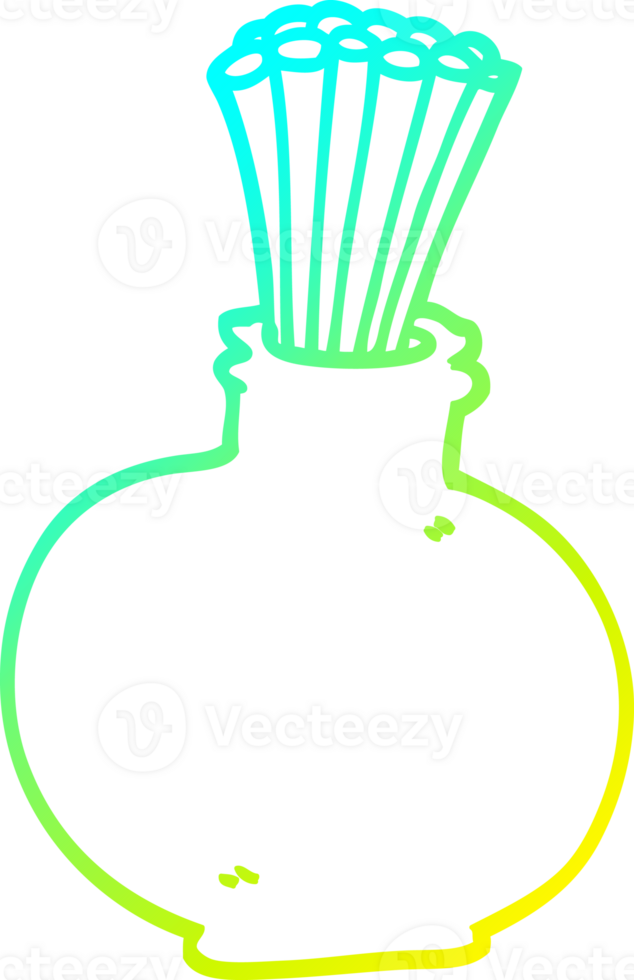 cold gradient line drawing of a cartoon reeds in vase png