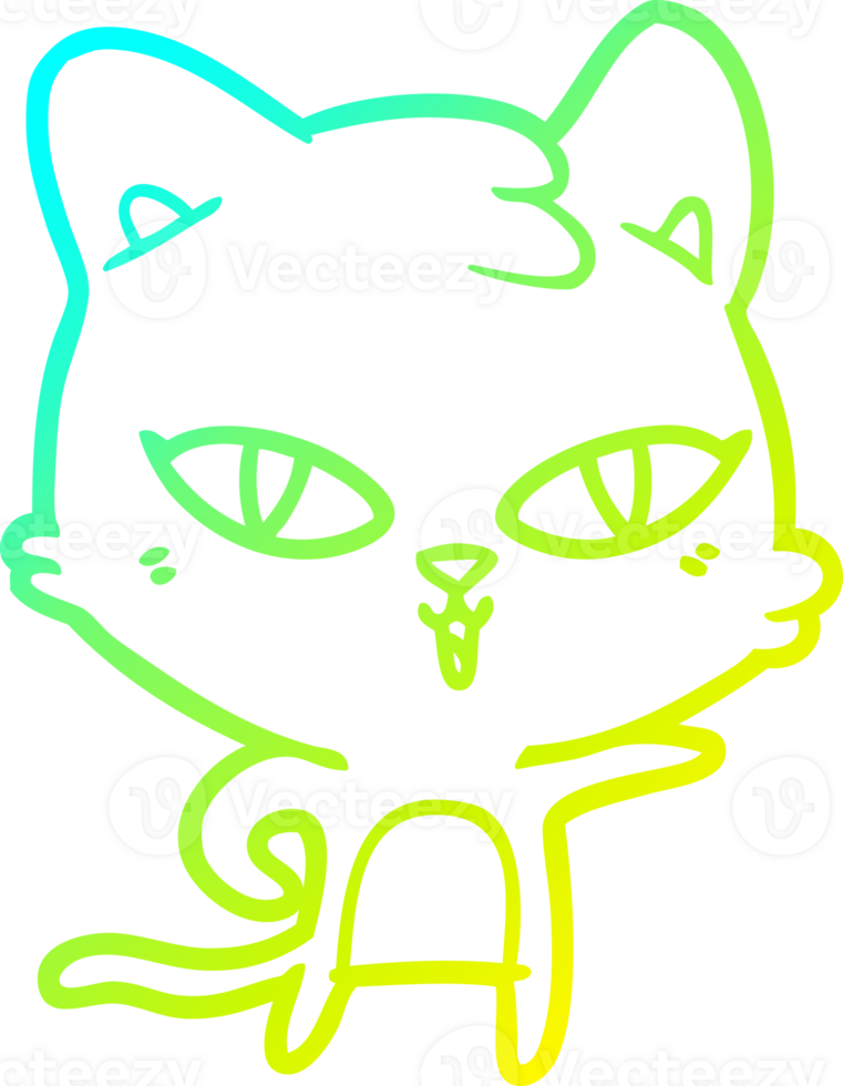 cold gradient line drawing of a cartoon cat png