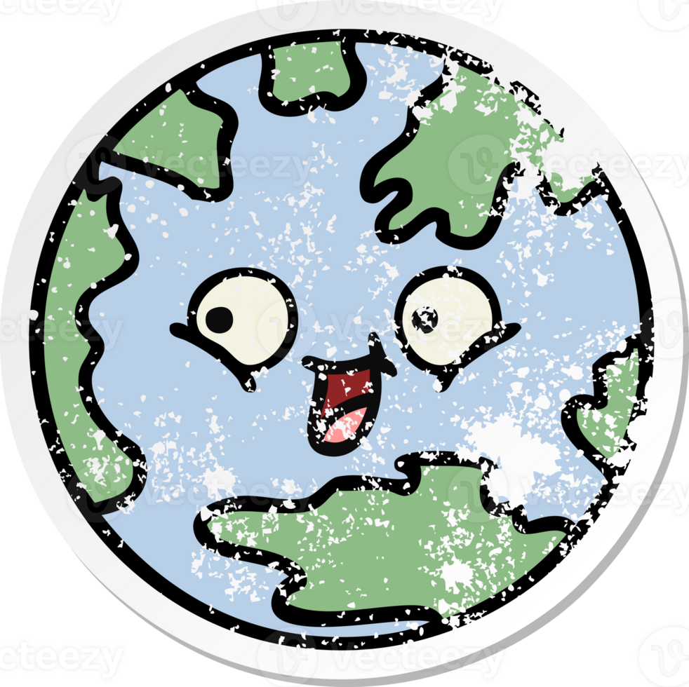 distressed sticker of a cute cartoon planet earth png