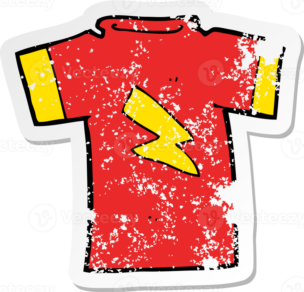 retro distressed sticker of a cartoon t shirt with lightning bolt png