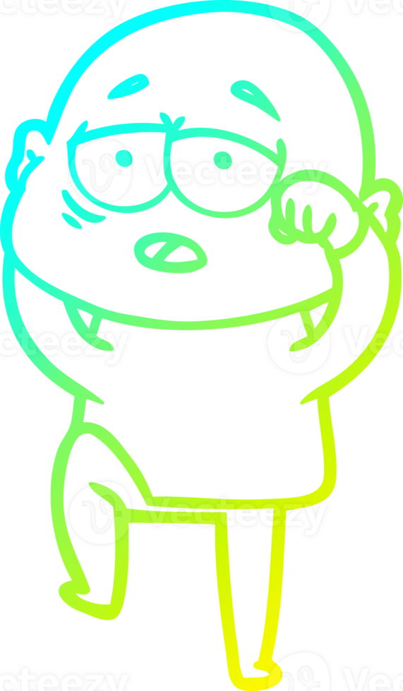 cold gradient line drawing of a cartoon tired bald man png