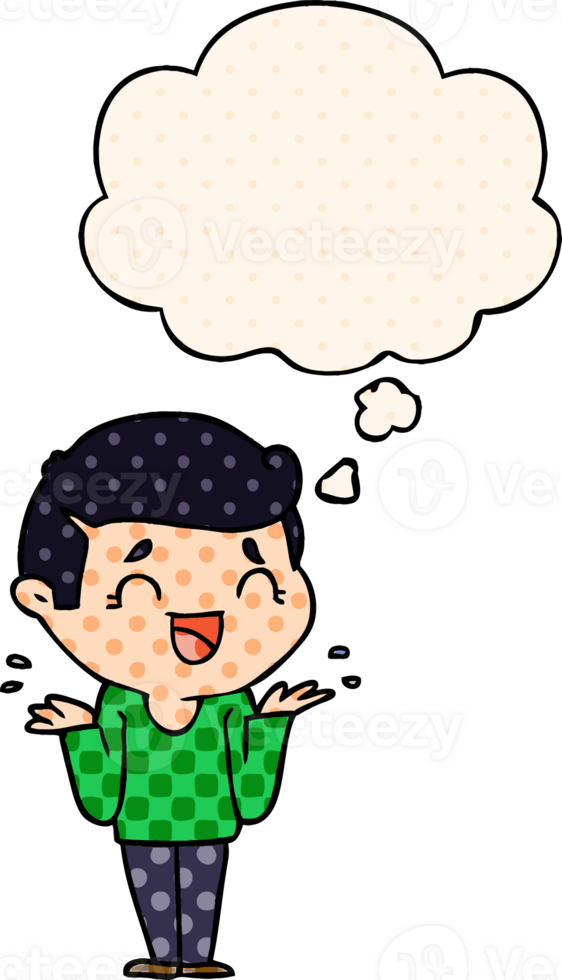 cartoon laughing confused man with thought bubble in comic book style png
