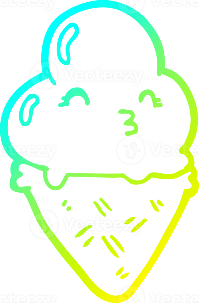 cold gradient line drawing of a cartoon ice cream png