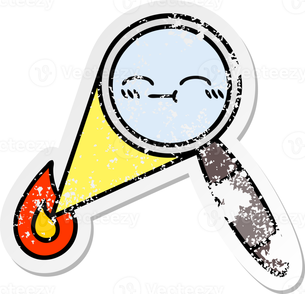 distressed sticker of a cute cartoon magnifying glass png