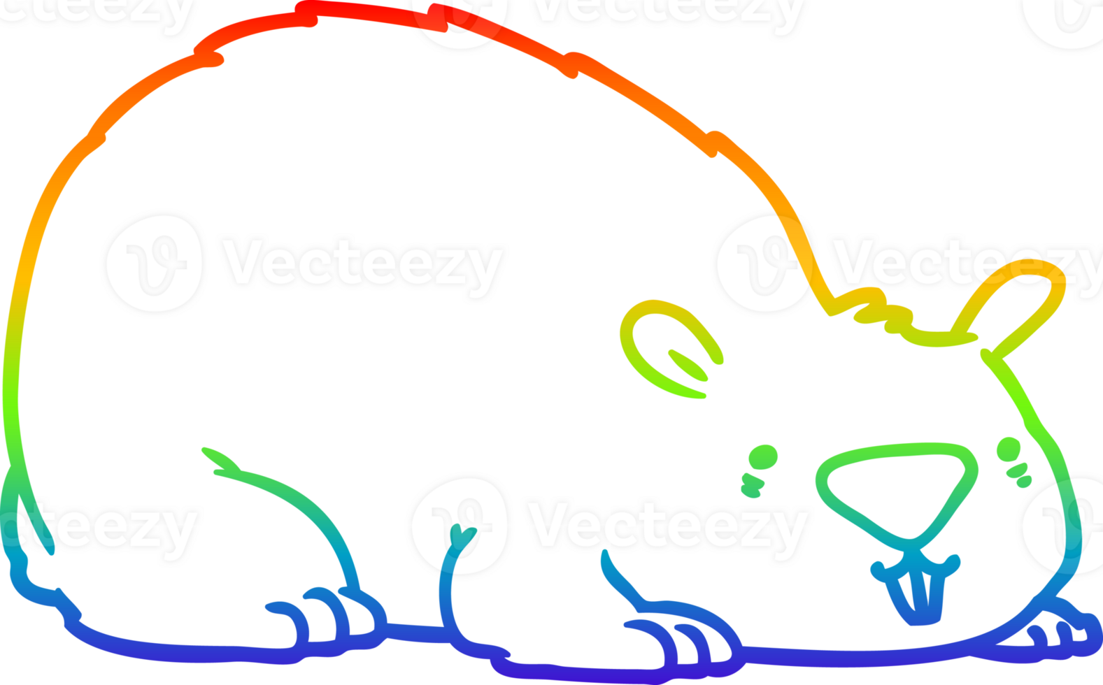 rainbow gradient line drawing of a cartoon wombat png
