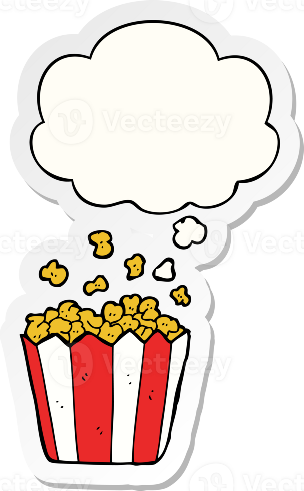 cartoon popcorn with thought bubble as a printed sticker png
