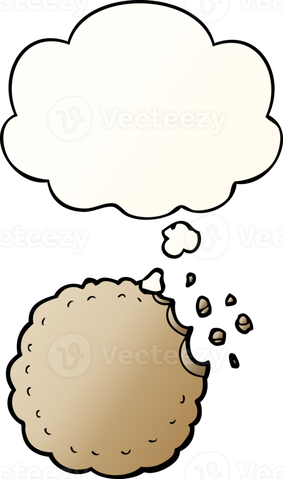 cartoon cookie with thought bubble in smooth gradient style png