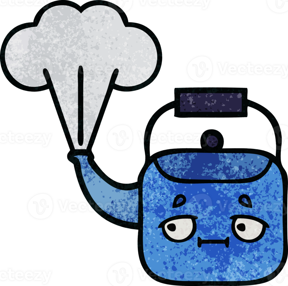 retro grunge texture cartoon of a steaming kettle png