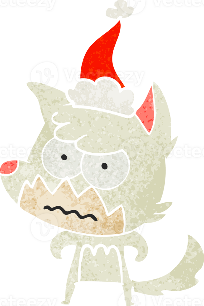 hand drawn retro cartoon of a annoyed fox wearing santa hat png