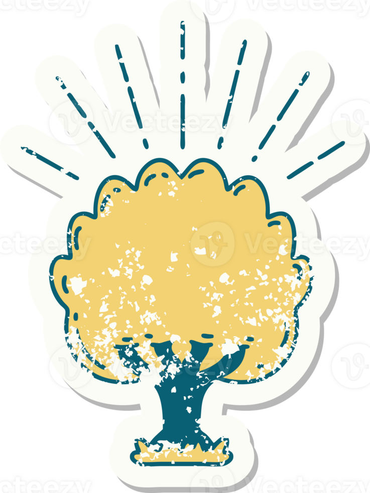 worn old sticker of a tattoo style tree png