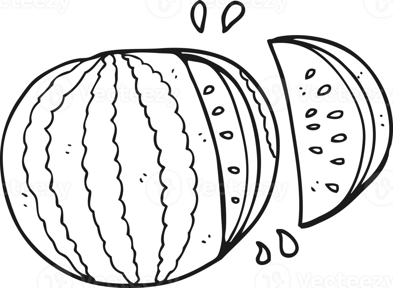 hand drawn black and white cartoon watermelon png