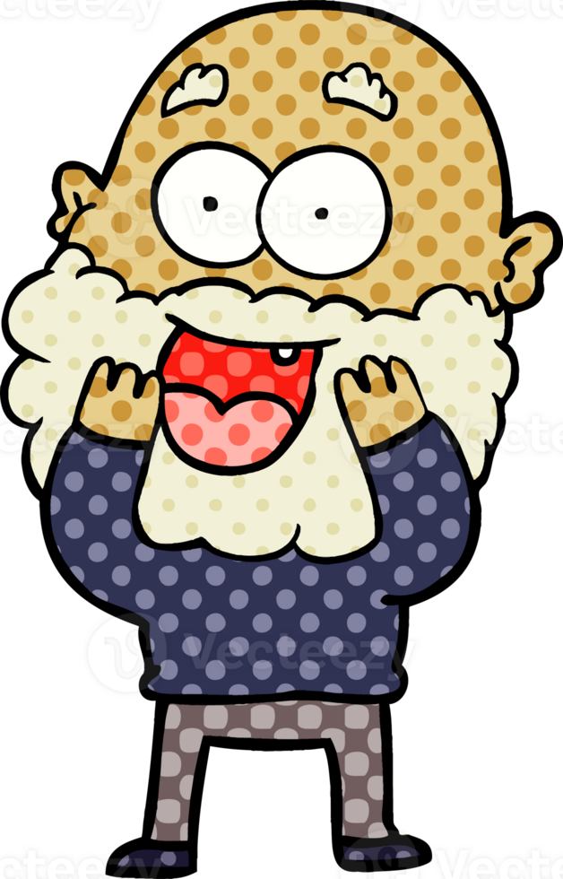 cartoon crazy happy man with beard gasping png