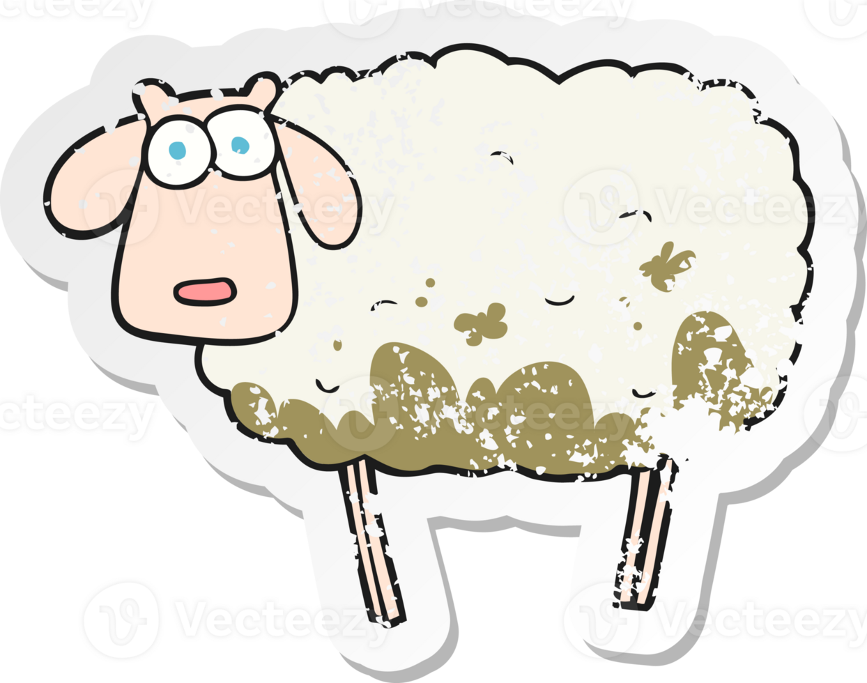 retro distressed sticker of a cartoon muddy sheep png