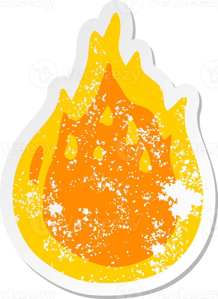 distressed sticker of a cartoon fire png