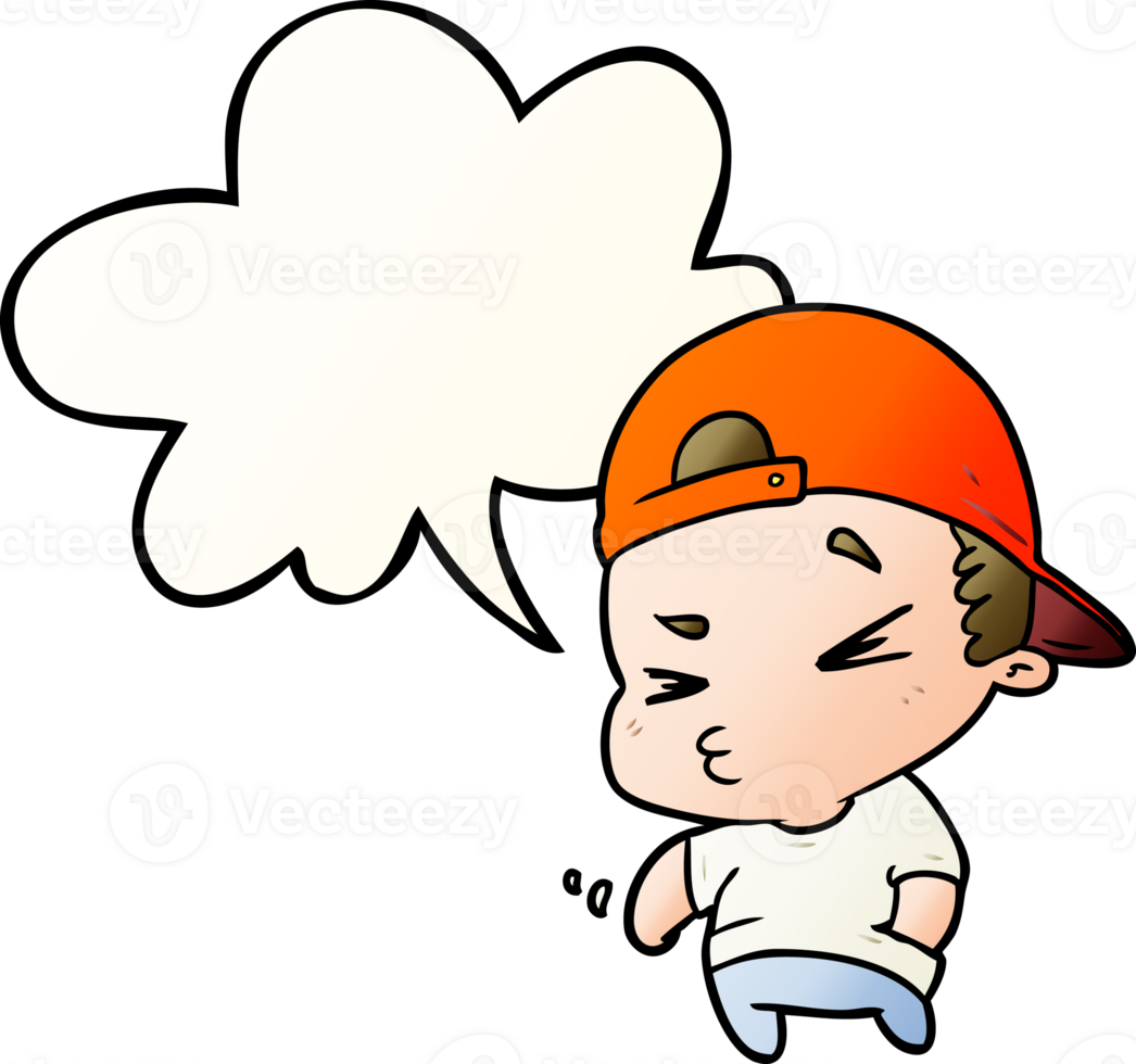 cartoon cool kid with speech bubble in smooth gradient style png