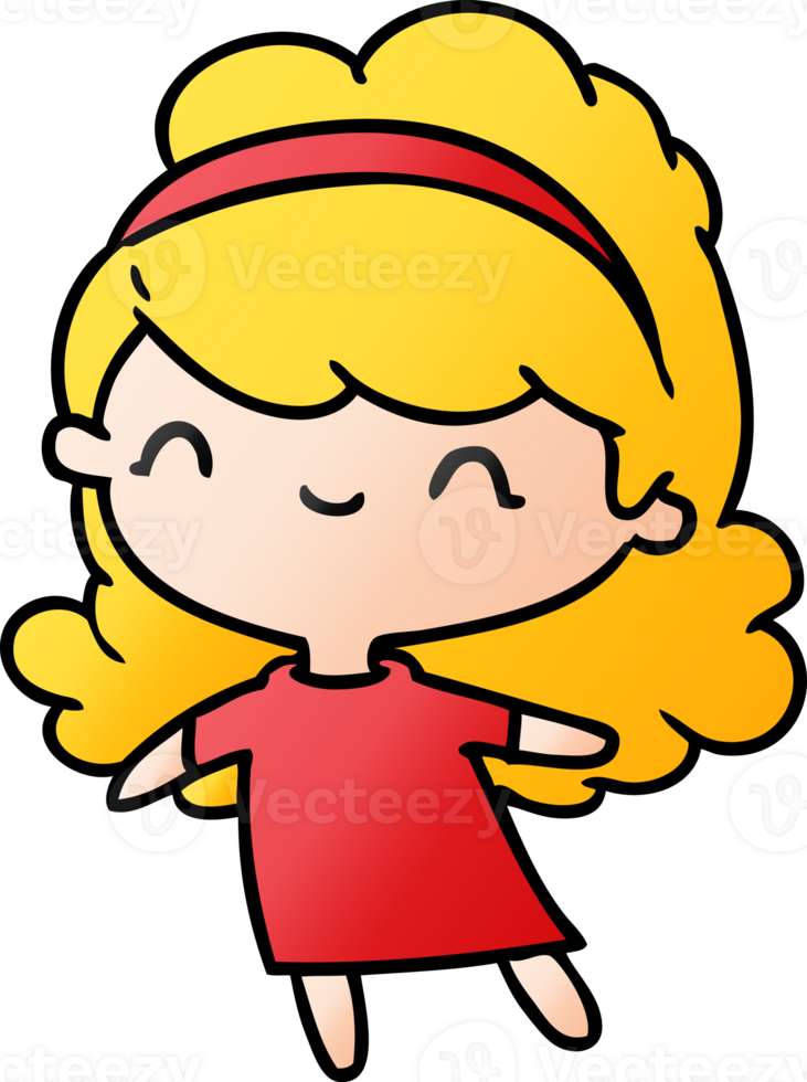 gradient cartoon illustration kawaii girl with head band png