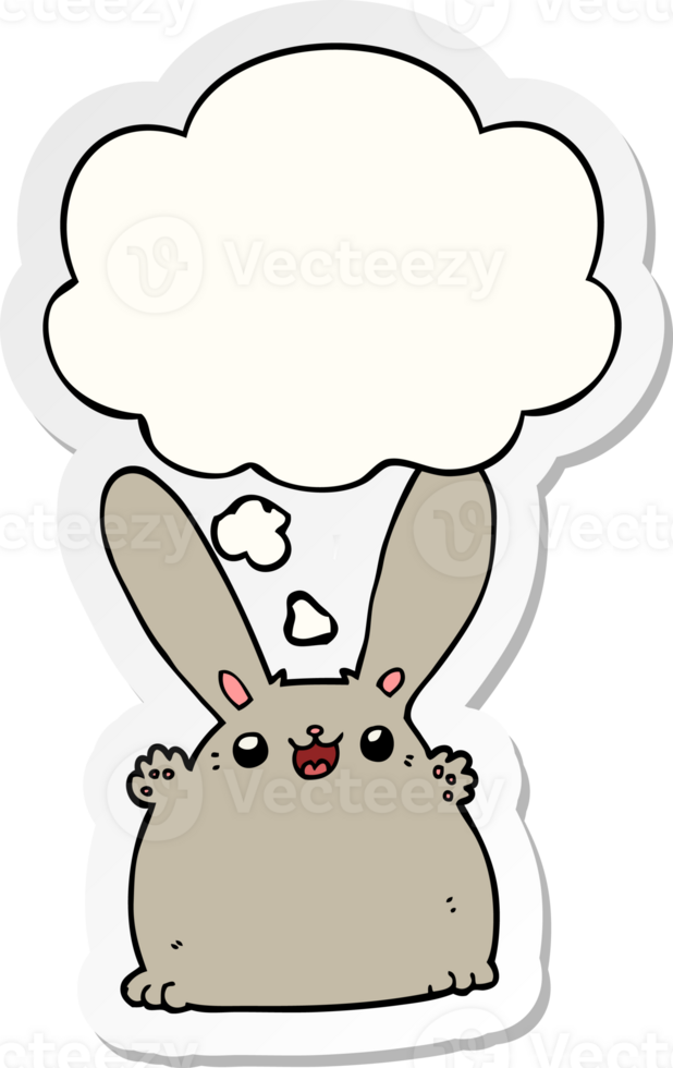 cartoon rabbit with thought bubble as a printed sticker png