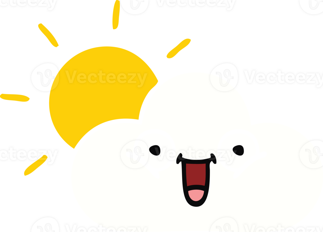 flat color retro cartoon of a sunshine and cloud png