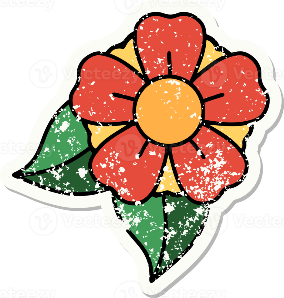 distressed sticker tattoo in traditional style of a flower png