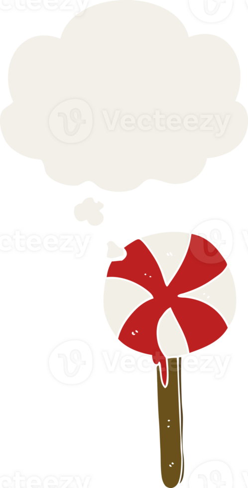 cartoon lollipop with thought bubble in retro style png