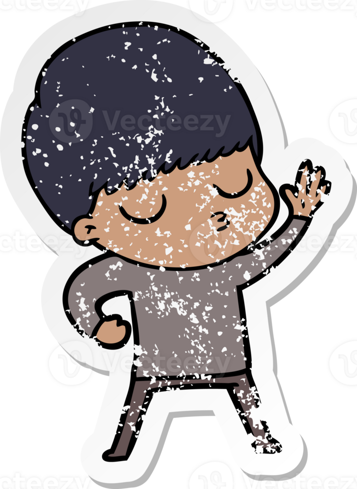 distressed sticker of a cartoon calm boy png