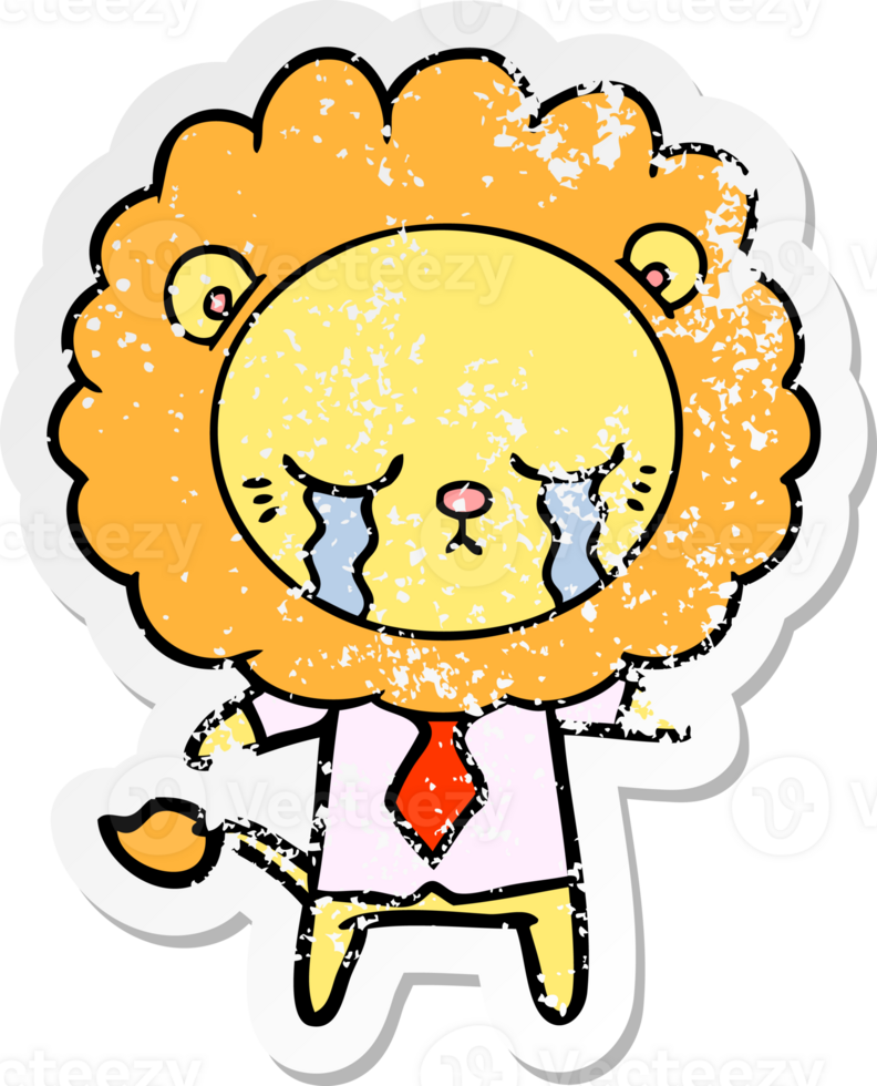 distressed sticker of a crying cartoon lion png