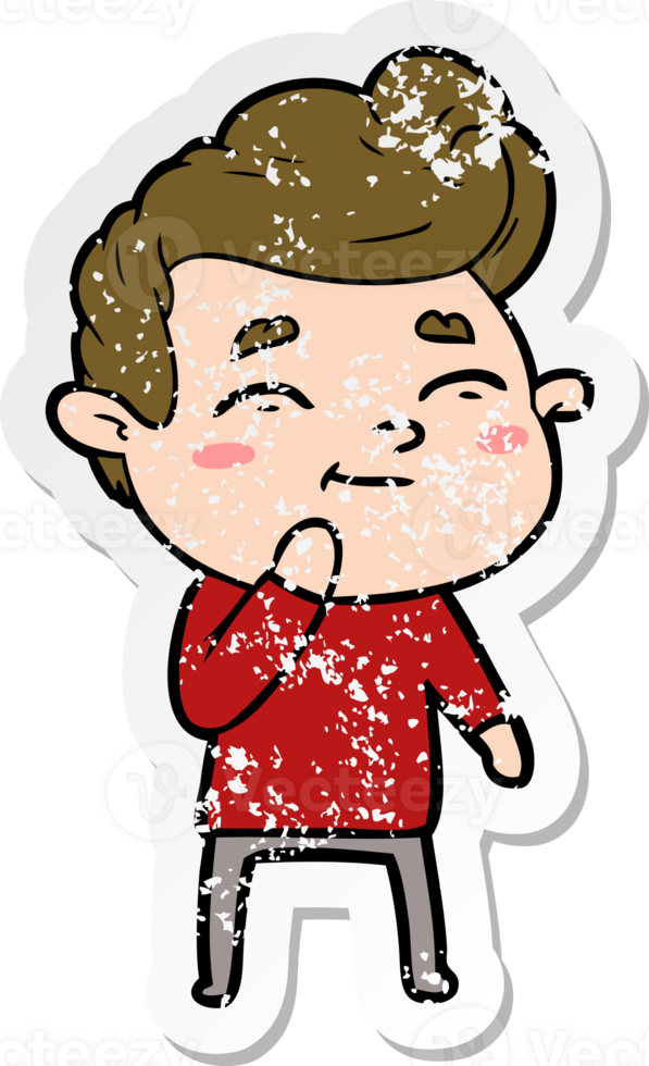 distressed sticker of a happy cartoon man png