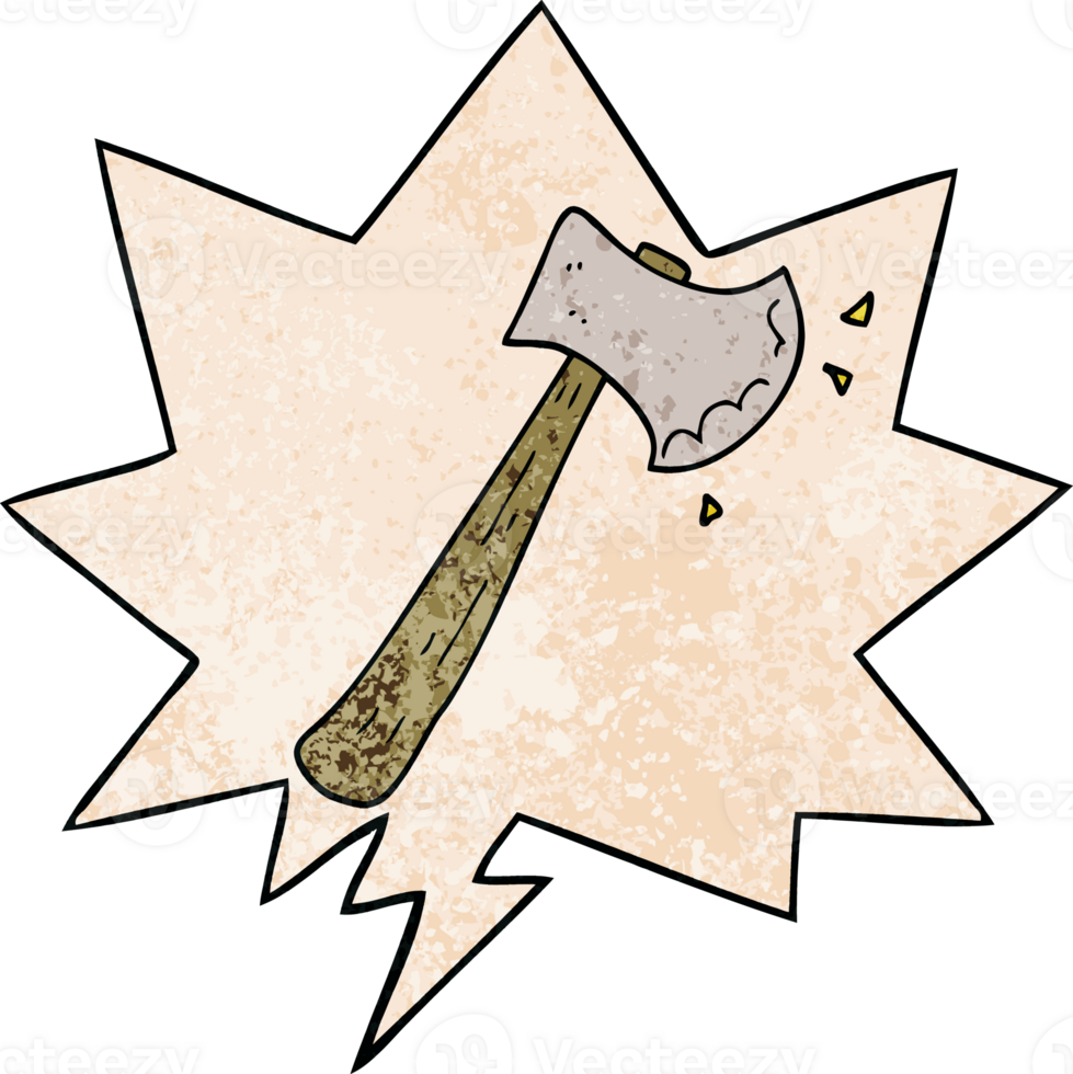 cartoon axe with speech bubble in retro texture style png